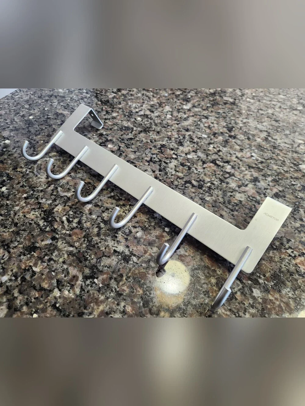 Brushed Silver Over-the-Door 6 Hook Rack - Modern Wall Organizer